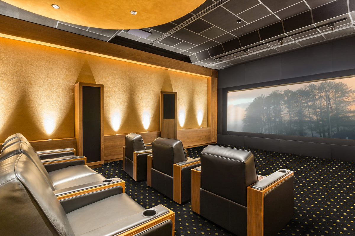Walk of Fame home theater carpet in Black in a finished theater room