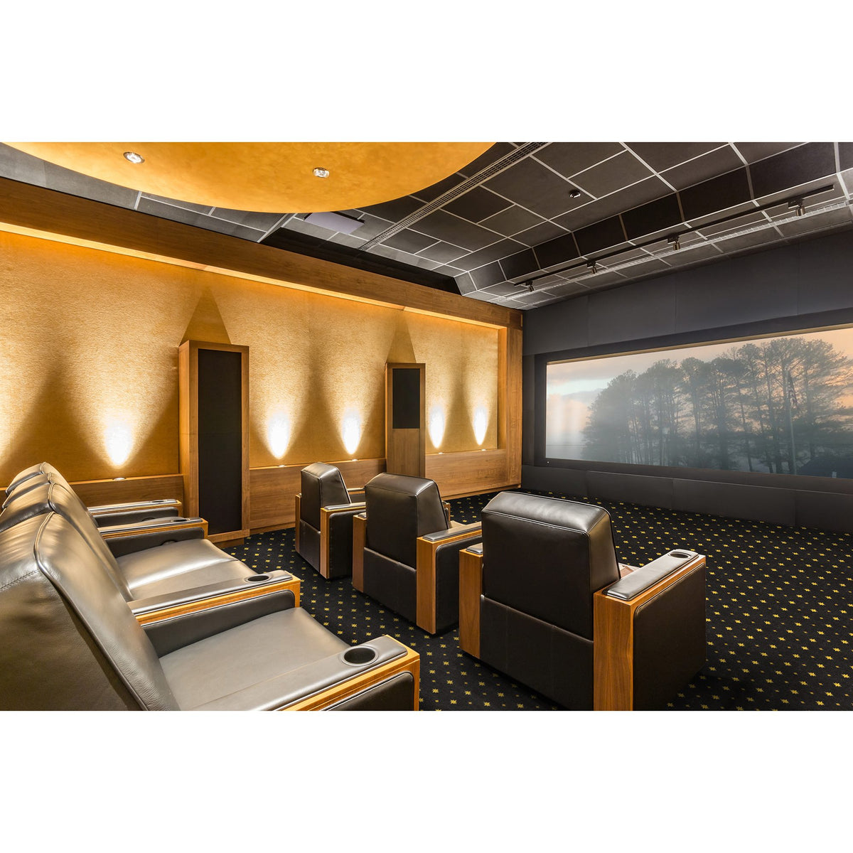 Walk of Fame home theater carpet shown across a theater floor