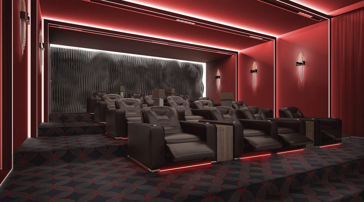 Eclipse home theater carpet in Red installed in a theater room