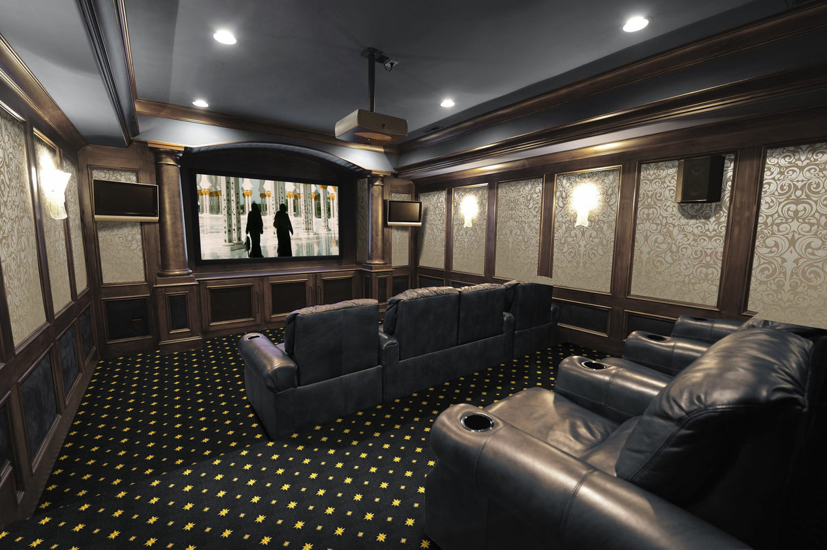 Walk of Fame home theater carpet in Black with theater seating
