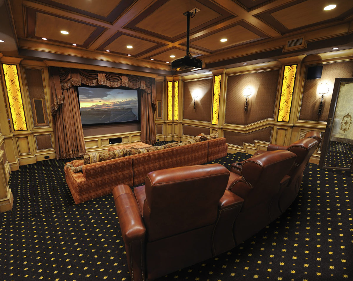 Walk of Fame home theater carpet in Brown installed in a theater room