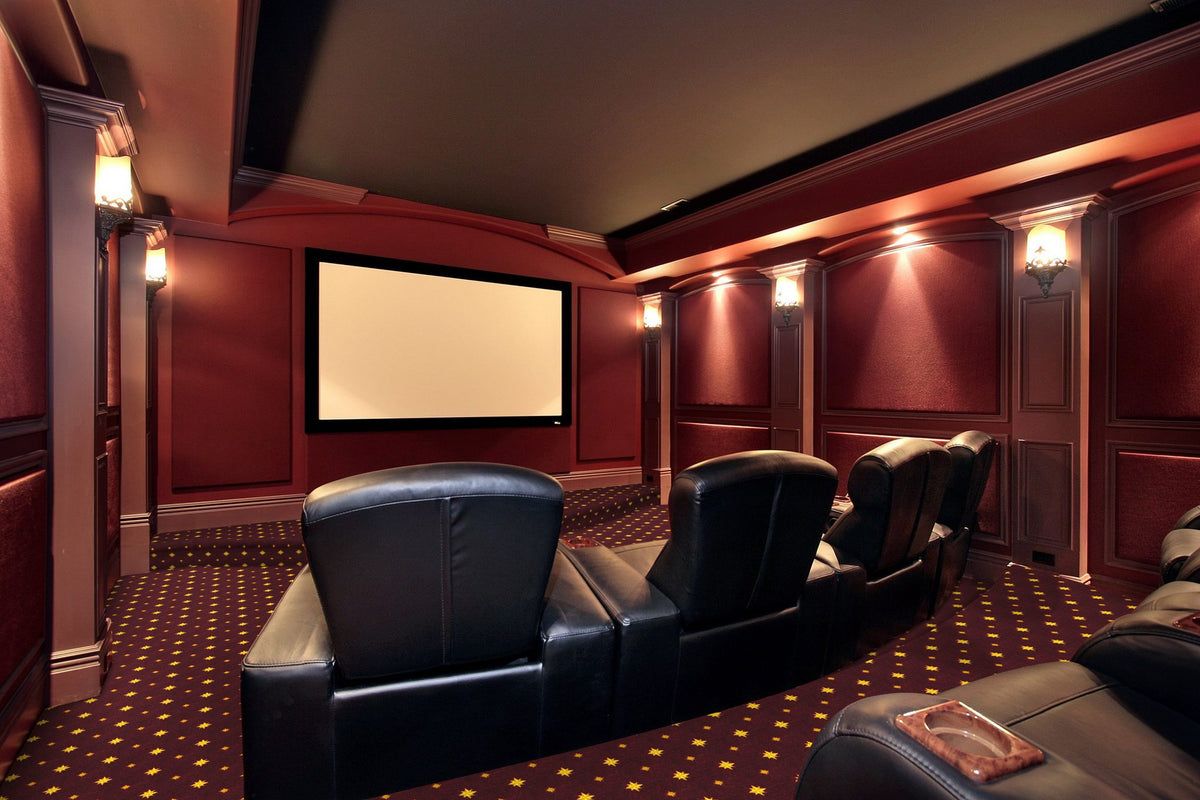 Walk of Fame home theater carpet in Burgundy installed in a theater room