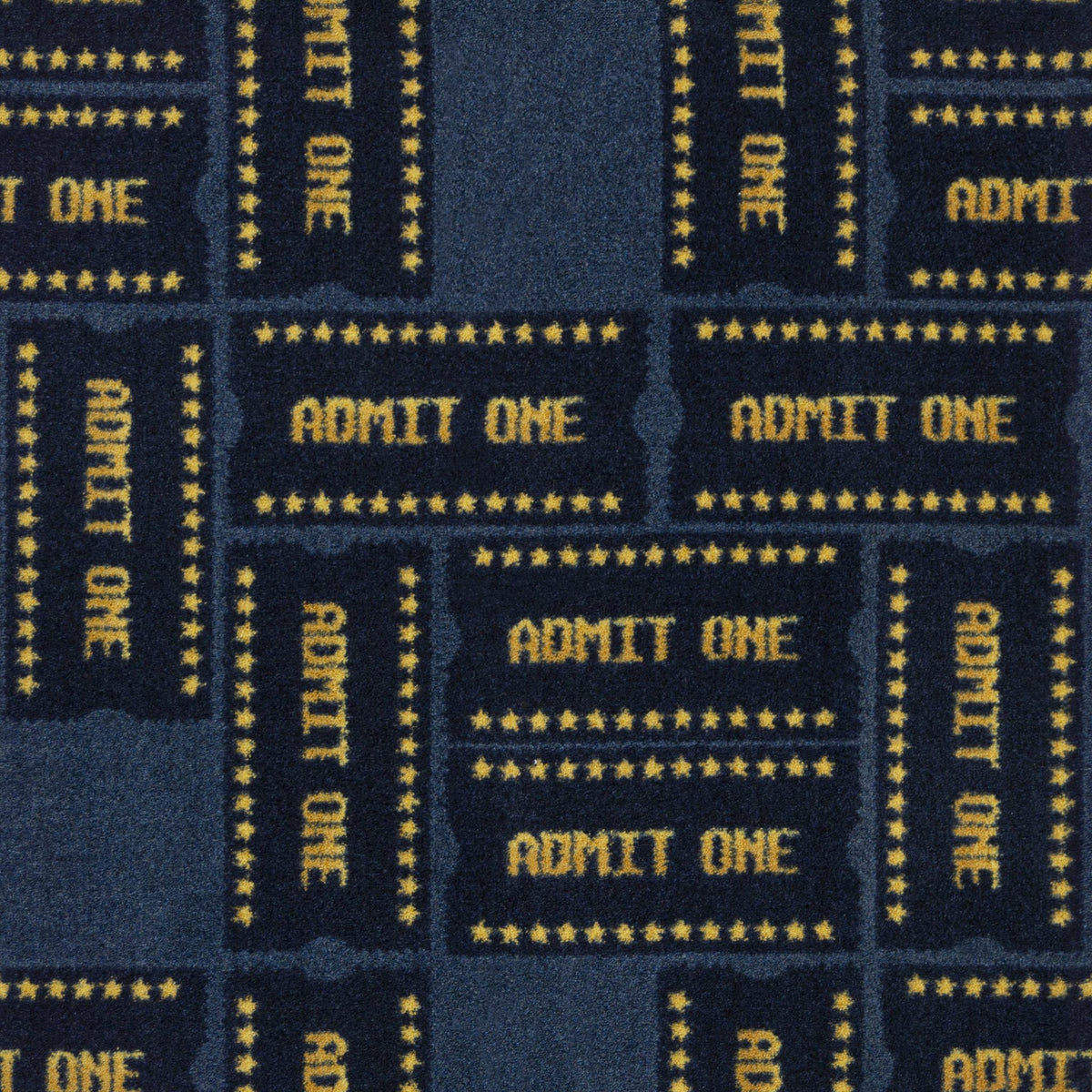 Admit One home theater carpet in Patriot — ticket motif pattern detail