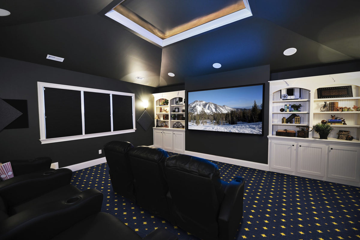 Walk of Fame home theater carpet in Navy installed in a theater room