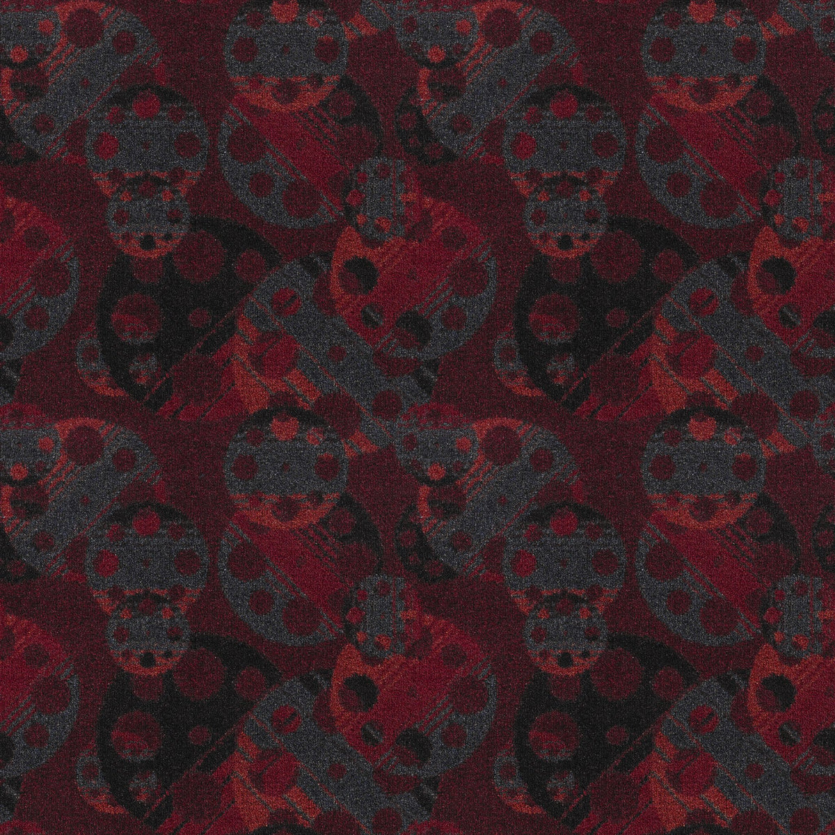 Reeling home theater carpet in Burgundy — film reel pattern detail