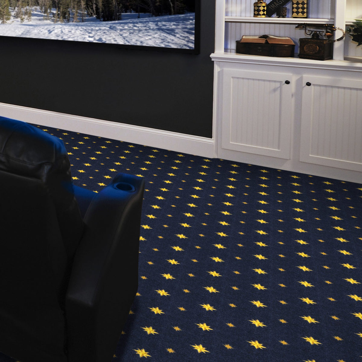 Walk of Fame carpet in Navy — close-up of star motif and cut pile